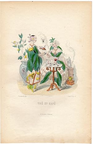 Antique Print-FLOWERS PERSONIFIED-WOMEN AS TEA AND COFFEE-Grandville-1852