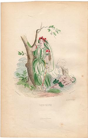 Antique Print-FLOWERS PERSONIFIED-WOMAN AS ALOYSIA-BEEBRUSH-Grandville-1852