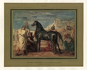 "Théodore CHASSÉRIAU : Arabe présentant une jument" Litho originale entoilée publiée dans L'ILLUS...