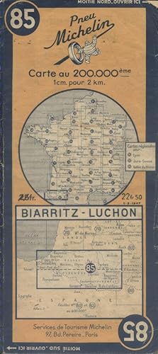 Ancienne Carte Michelin N° 85 : Biarritz - Luchon. Carte au 200.000e.