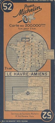 Ancienne Carte Michelin N° 52 : Le Havre - Amiens. Carte au 200.000e.