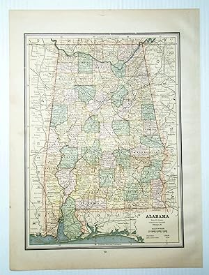 1889 Color Map of the State of Alabama