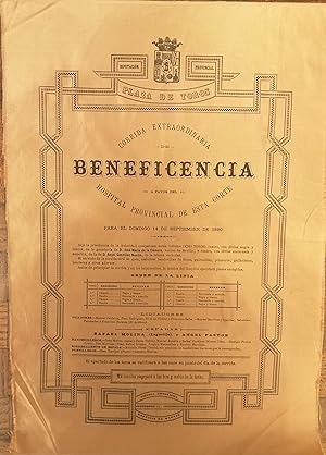 PLAZA DE TOROS DE MADRID. CORRIDA EXTRAORDINARIA DE BENEFICIENCA. Domingo 14 de septiembre de 1890.