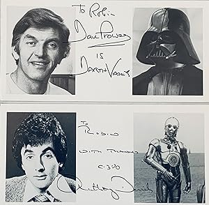 STAR WARS: TWO LUCASFILM PROMOTIONAL CARDS SIGNED BY DAN PROWSE (AS DARTH VADER) AND ANTHONY DANI...