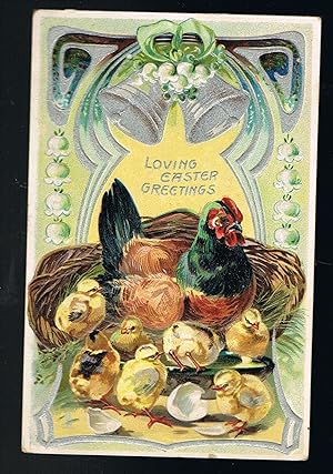 Mother Chicken with Baby Chicks Embossed Easter Postcard