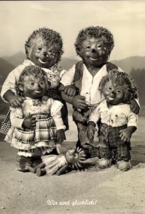 Ansichtskarte / Postkarte Mecki der Igel, Wir sind glücklich, Mecki mit Familie, Puppe