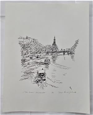 Print Pen & Ink Drawing "Two Boats" (Amsterdam, 1985, Stated Number "5") With Pencil Signature Of...