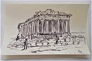 Original Felt Pen Drawing "Acropolis, Athens, Greece" (1985) Signed By Artist Ron Blumberg