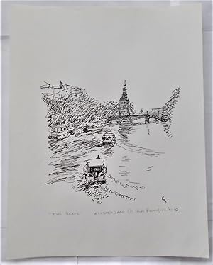 Print Pen & Ink Drawing "Two Boats" (Amsterdam, 1985, Stated Number "3") With Pencil Signature Of...