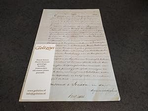 Official handwritten document stating a business transaction, concerning some stock of the Nederl...