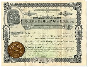 Columbia and Ontario Gold Mining stock certificate