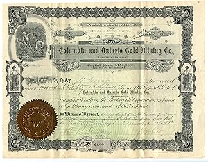 Columbia and Ontario Gold Mining stock certificate