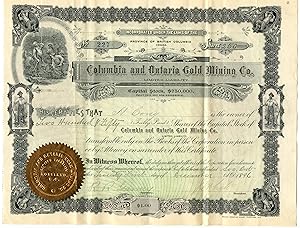 Columbia and Ontario Gold Mining stock certificate
