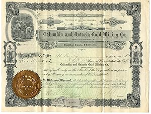 Columbia and Ontario Gold Mining stock certificate
