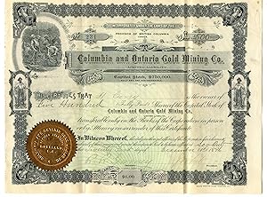 Columbia and Ontario Gold Mining stock certificate