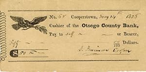 Check from James Fenimore Cooper to himself for $50.