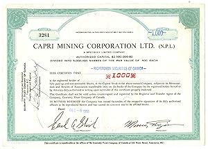 Capri Mining stock certificate
