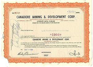 Canadore Mining & Development stock certificate