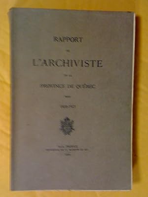 Rapport de l'archiviste de la province de Québec pour 1920-1921