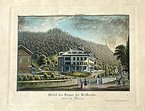 Hotel des Bains de Bellevue. Pres de Thoune. Colour Aquatint Print [Switzerland].