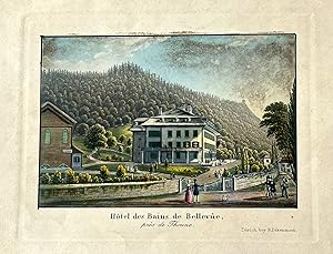 Hotel des Bains de Bellevue. Pres de Thoune. Colour Aquatint Print [Switzerland].