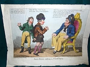 John Bull, Making a Naval Enquiry. Caricature of Navy Board Corruption 1805. Hand Coloured.