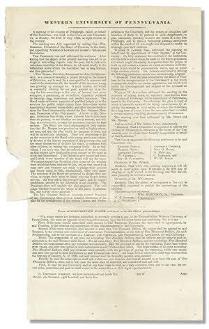[1835 Subscription Circular for the Western University of Pennsylvania, now the University of Pit...