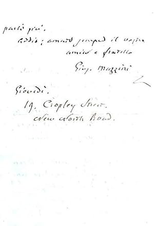 Lettera autografa a Odoardo Villani.Londra (19 Cropley Street, New North Road), Manoscritto carta...
