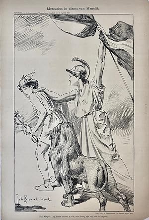 [Original lithograph/lithografie by Johan Braakensiek] Mercurius in dienst van Menelik, 16 August...
