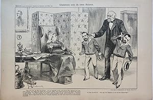 [Original lithograph/lithografie by Johan Braakensiek] Gladstone over de twee Keizers, 28 Maart 1...