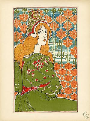 "JANE" Litho originale entoilée avec son cachet à sec L'ESTAMPE MODERNE par Louis RHEAD (1897)