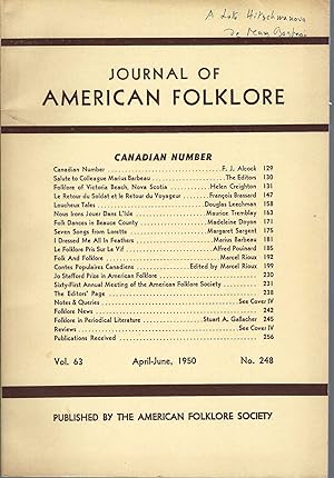 Journal Of American Folklore, Vol.63, April - June, 1950. No. 248