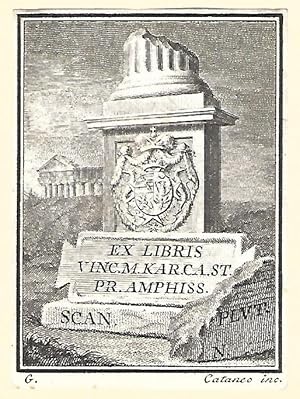 Ex libris Vinc. M. Kar. CA. ST. Pr. Amphiss. Kupferstich. Um 1760.