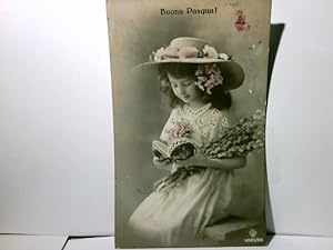 Vintage / Nostalgie. Buona Pasqua !. Alte Ansichtskarte / Postkarte farbig, gel. ca 1910 ?. Mädel...