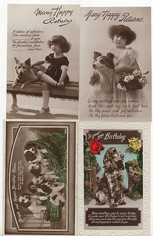 Children Girls & Dogs 4x Real Photo Old Greetings Postcard s