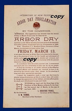 TERRITORY OF NEW MEXICO 1891 ARBOR DAY PROCLAMATION