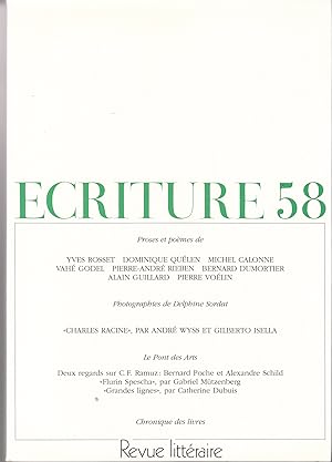 Ecriture no 58. Revue Littéraire. Automne 2001