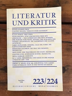 Literatur und Kritik Heft 223/224 (April/Mai 1988) - Österreichische Monatsschrift - Inhalt: Mane...
