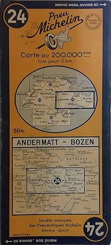 Ancienne Carte Michelin n° 24 : Andermatt - Bozen. Carte au 200.000e.