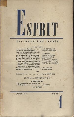 Revue Esprit. 1949, numéro 1. Numéro consacré à l'incivisme Janvier 1949.
