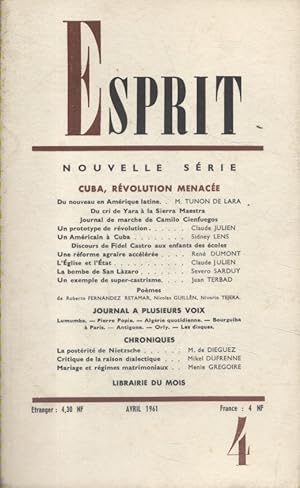 Revue Esprit. 1961, numéro 4. Numéro entièrement consacré à Cuba. Avril 1961.