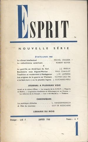 Revue Esprit. 1968, numéro 1. Etats-Unis 1968, Amérique du Sud, Madagascar, Vietnam Janvier 1968.
