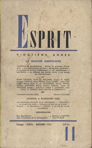 Revue Esprit. 1952, numéro 11. Numéro consacré à la gauche américaine Novembre 1952.