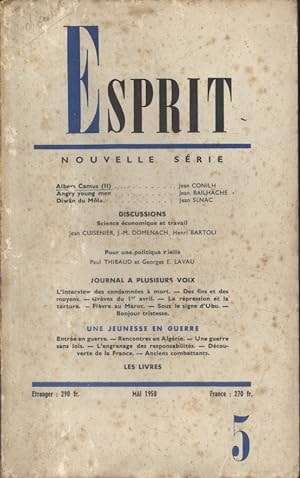 Revue Esprit. 1958, numéro 5. Jean Conilh, Jean Bailhache, Jean Senac, Jean Cuisenier, J.-M. Dome...