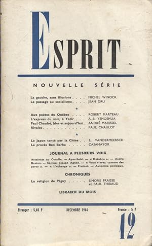 Revue Esprit. 1966, numéro 12. Michel Winock, Jean Dru, Robert Marteau, A.-B. Yehoshua, Adré Mari...