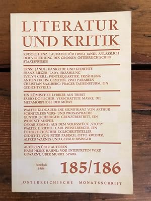 Literatur und Kritik Heft 185/186 (Juni/Juli 1984) - österreichische Monatsschrift - Inhalt: Rudo...