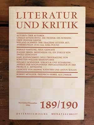 Literatur und Kritik Heft 189/190 (November/Dezember 1984) - Österreichische Monatsschrift - Inha...