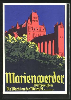 Künstler-Ansichtskarte Marienwerder / Kwidzyn, Tourismus-Werbung, Darstellung der Ordensburg