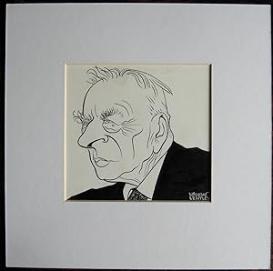 Pen-and-ink caricature signed of the historian Arnold Toynbee, 1969