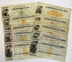 TEN ENGRAVED AND ILLUSTRATED BANK CHECKS FROM THE BANKING HOUSE OF AN AMERICAN JEWISH PIONEER WES...
